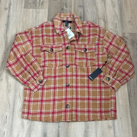 Forever 21 Plaid fleece Button-Up oversized Jacket size medium BNWT - Picture 1 of 10